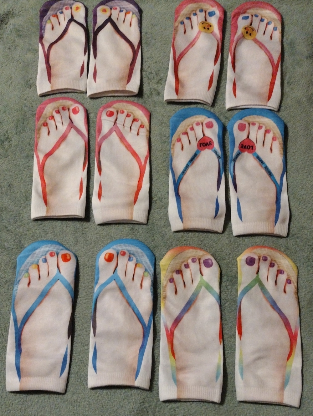 3/$15 - Novelty 3D Flip-Flop Print Crew Socks for Women Multi-Color - One Size